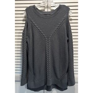 ANA Gray Cold Shoulder Cable Knit Round Neck Long Sleeve Sweater Size XL H/L‎